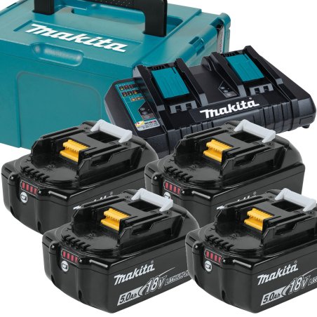 Makita - Zestaw zasilający 18V - 4x akumulator BL1850 + szybka, podwójna ładowarka DC18RD