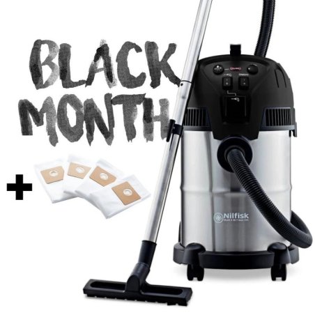 Nilfisk MULTI II 30 T Inox VSC BLACK EDITION + WORKI (1400W, 21kPA, 30L) Odkurzacz Domowo-Warsztatowy
