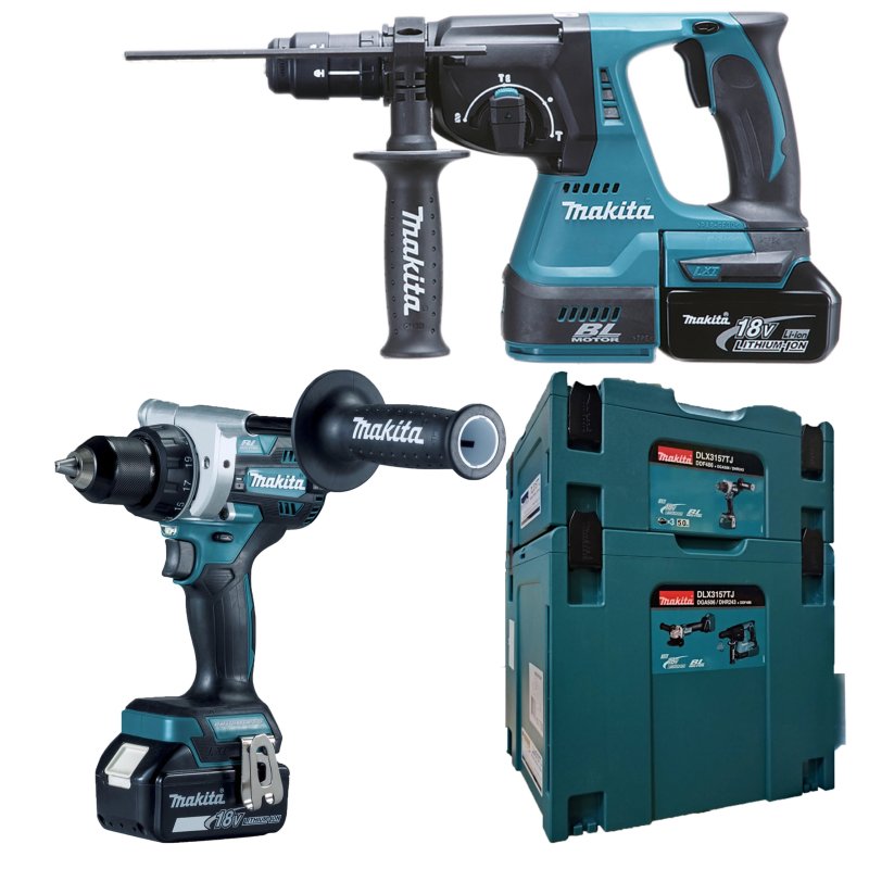 DLX3157TJ (18V) Zestaw COMBO - WIERTARKO-WKRĘTARKA DDF486, MŁOTOWIERTARKA DHR243, 3x Akumulator BL1850B, Ładowarka DC18RC MAKITA