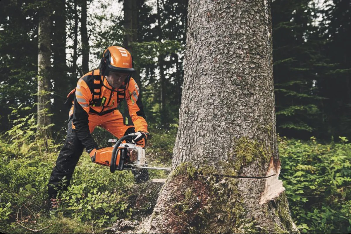 Pilarka MS 400 C-M podczas ścinki w lesie