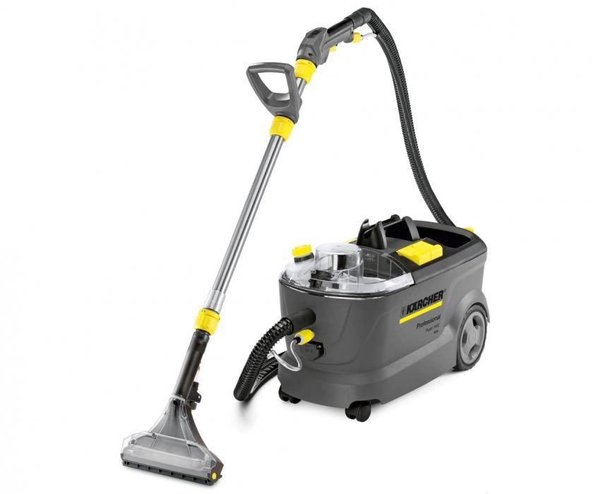 Profesjonalne urządzenie do ekstrakcyji Puzzi 10/2 Adv firmy Karcher Profesjonalne urządzenie ekstrakcyjne Puzzi 10/2 Adv firmy Karcher. Prezentowane w pozycji stojącej.
