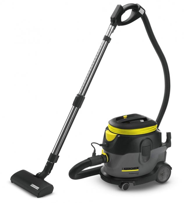 Profesjonalny odkurzacz jednofunkcyjny T 15/1 HEPA + ESB 28 firmy Karcher Profesjonalny odkurzacz jednofunkcyjny T 15/1 HEPA + ESB 28 firmy Karcher. Prezentowany w pozycji stojącej.