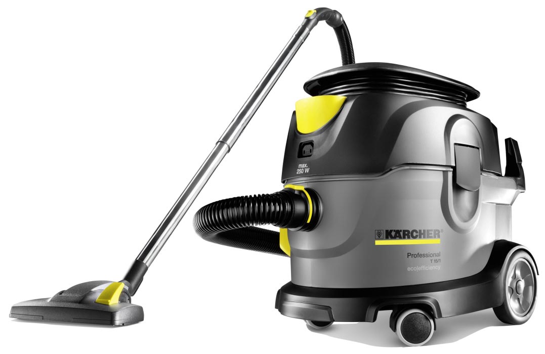 Profesjonalny odkurzacz jednofunkcyjny T 15/1 eco!efficiency firmy Karcher Profesjonalny odkurzacz jednofunkcyjny T 15/1 eco!efficiency firmy Karcher. Prezentowany w pozycji stojącej.