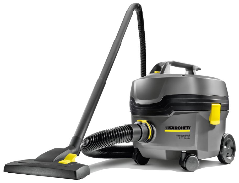 Profesjonalny odkurzacz jednofunkcyjny T 7/1 Classic firmy Karcher Profesjonalny odkurzacz jednofunkcyjny T 7/1 Classic firmy Karcher. Prezentowany w pozycji stojącej.