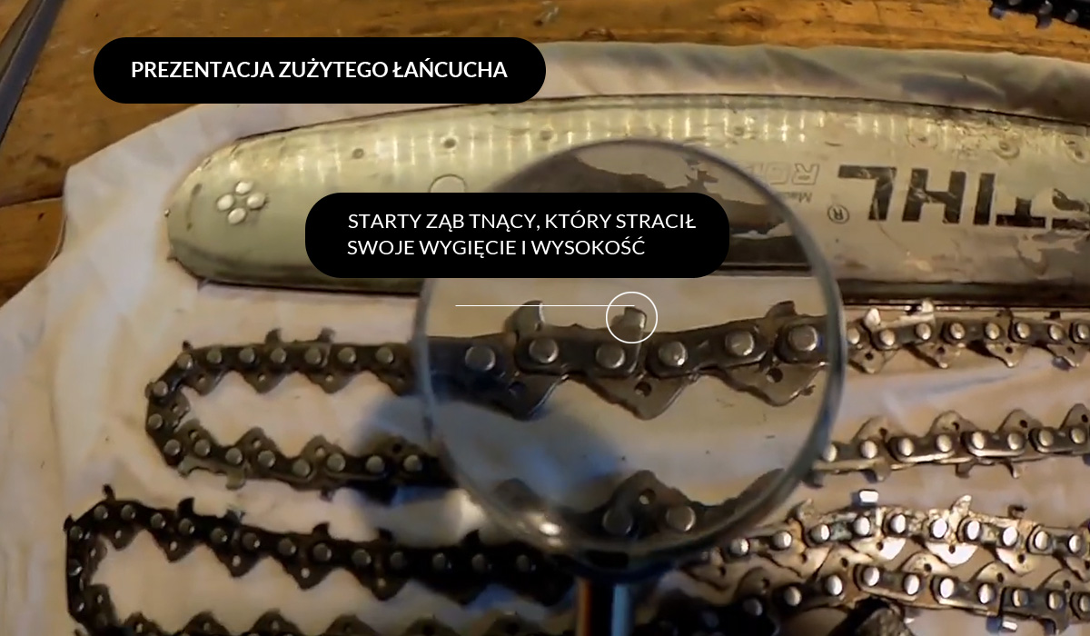 zużyty łańcuch w pilarce spalinowej
